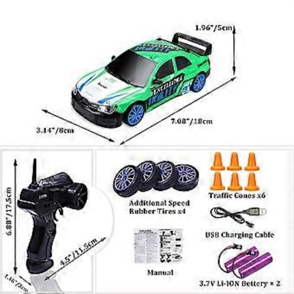 Rc Driftausauto, Kauko-ohjattava Nopea Kilpa-Driftausauto, 2.4ghz 4wd Sähköinen Urheilu Kilpa-Harrasteleluauto, Tarjous (Vihreä)