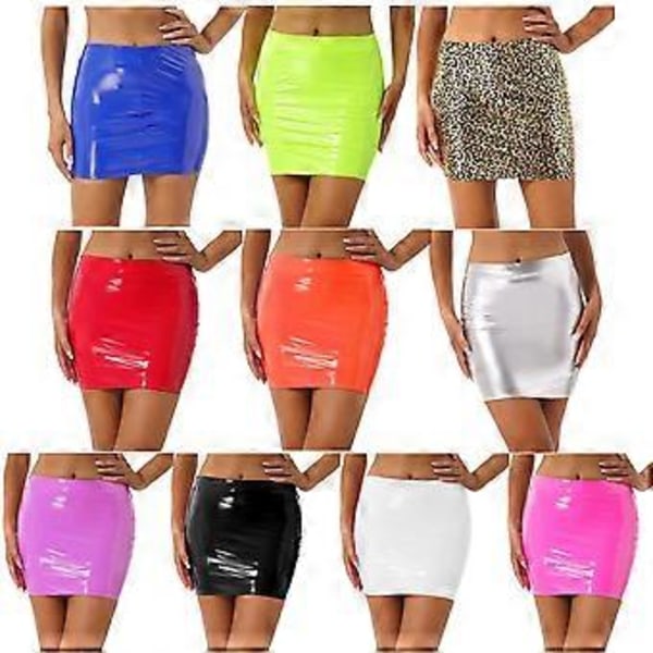 Dame Sexy Skjørt Blankt Patentlær Miniskjørt Ensfarget Elastisk Midjebånd Blyantskjørt Skinnende Våt Look Latex Skjørt Klubbklær (XL rød)