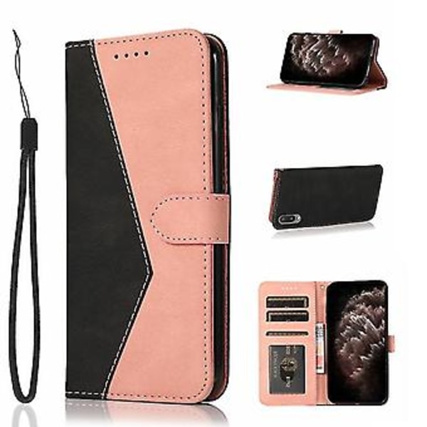 For Samsung Galaxy A02 / M02 To-fargets søm lærtelefonveske (Svart Roségull)
