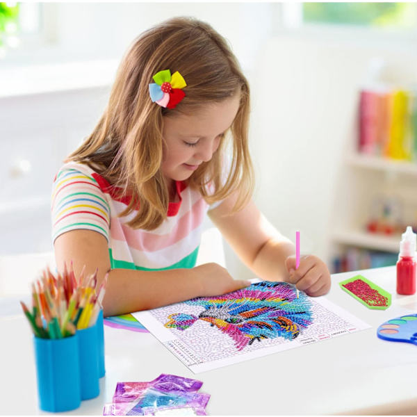 5D DIY Diamantmålning Broderi Komplett Kit (Katt) med Träram för Barn Flickor Vuxna, Konst
