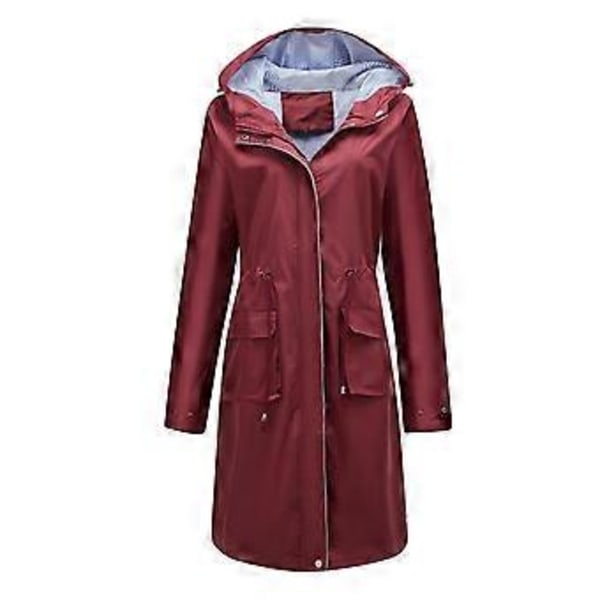Dame Windbreakers Hætte Lang Løs Frakke med Sidelomme Udendørs Let Regn Windbreaker Vandrejakke (L bordeaux)