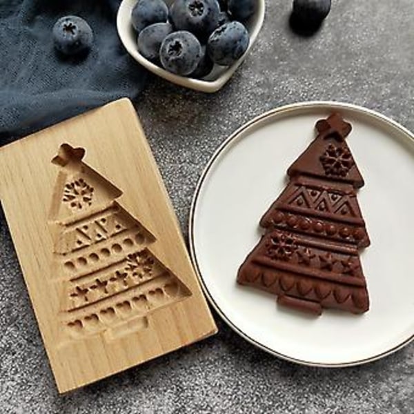 Treform for kaker, julemønster i tre for kakeutskjæring, pepperkake/nisse/juletrær/snømann 3D trykk kakestempler for kjøkken