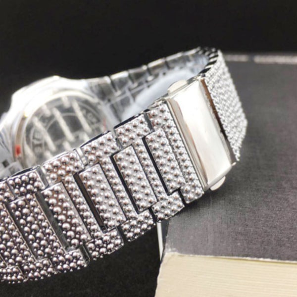 Unisex Luksus Fuld Diamant Ur Sølv Guld Mode Kvarts Analog