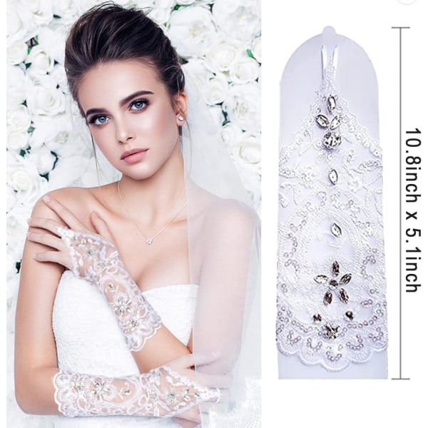 Retro Stil Elfenben Blonder Bryllupshansker Blomster Brud Rhinest