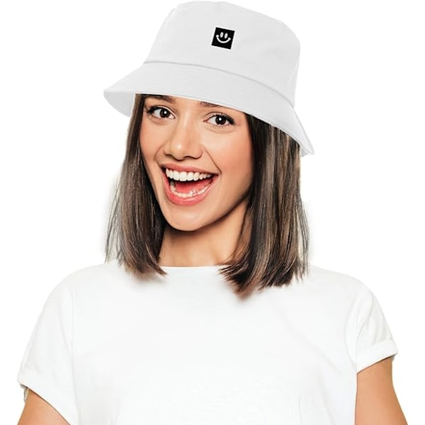 Bucket Hat, Unisex Bomulls Sommer Reise Strand Solhatt HVIT