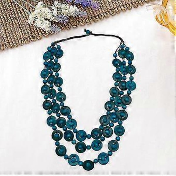 Bohemiskt Halsband Bib Halsband Träpärlhalsband för Kvinnor Dam Bröllop (Blå)