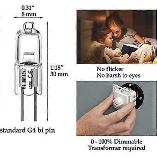 20 G4 Halogenpærer 10w Dæmpbare 12v G4 Halogenlamper 10w Varm Hvid 2800k G4 140lm Pærer Med 360 Brede Stråler Ra99 Transparent Kapsel Belysning Til
