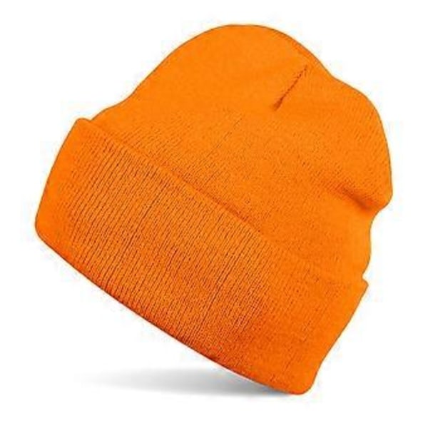 Unisex Strikket Beanie Hat - Enkelt, Varmt, Med Kant, Vinterhue, Vindtæt, Ørebeskytter, Til Udendørs Sport (Orange)