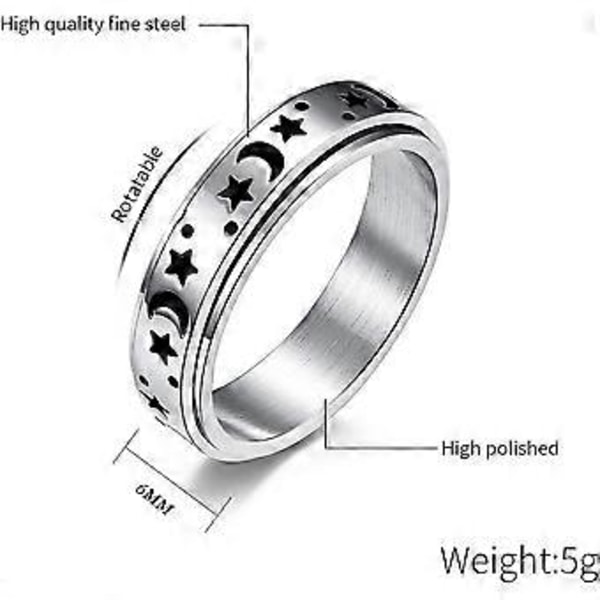 Titanium Stål Spinner Ringe Måne og Stjerne Fidget Ring Stressaflastende Angst Ring-5-77 (løber lille)