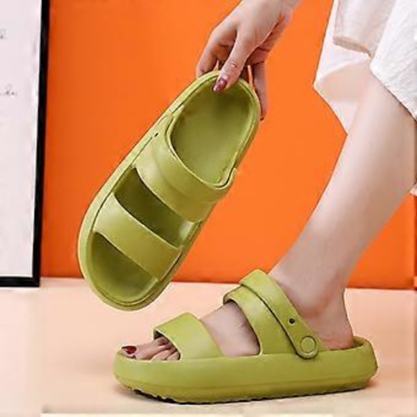 4CM Tykksålede Sommersandaler Slippers For Kvinner Myke EVA Strand Sklisikre Sandaler (38 39 Grønn)
