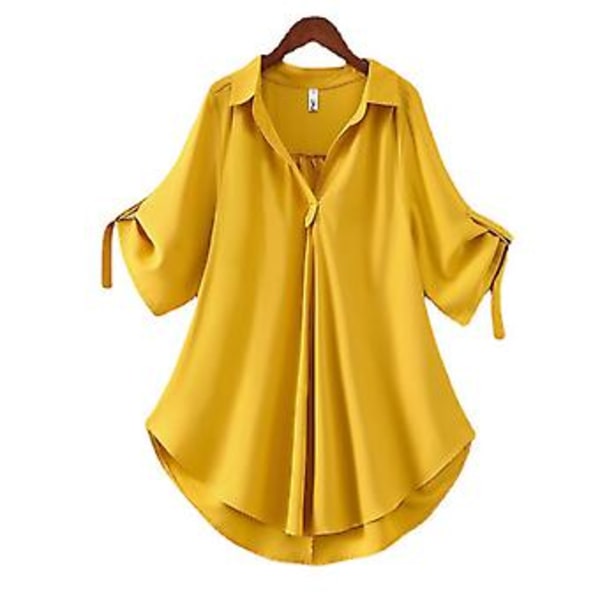 Fianao Dame Bluser Solid Farve Cool Casual V-Hals Løstsiddende Bluser til Shopping (L Gul)