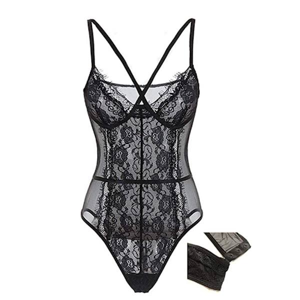 Naisten seksikäs vartaloasu alusasu Yhden kappaleen Babydoll V-kaula Teddy Sna