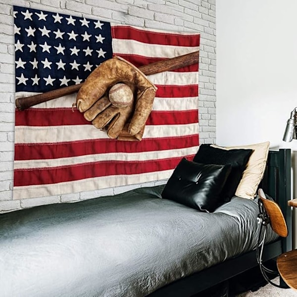 Sports Amerikansk Flagg Veggteppe Henge Inch Baseball Living R