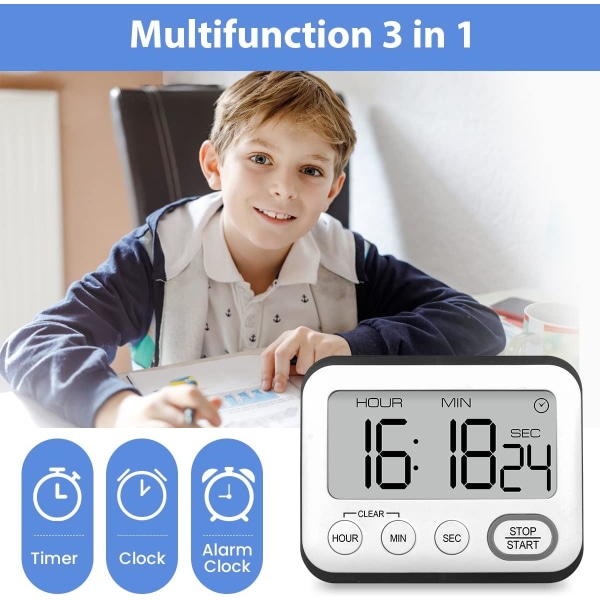 Kitchen Timer, Multifunctional Alarm Clock, Cooking Timer with Clock, Digital Timer, Stopwatch with