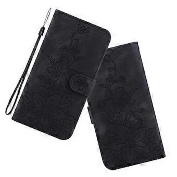 For iPhone 15 Plus Trykt Lily Blomst Etui Stødsikkert PU Læder Tegnebog Stativ Skal (Stil A)