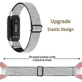 Elastisk nylonklokkereim Solo Loop justerbar erstatningsreim kompatibel med Fitbit Luxe (sølv)