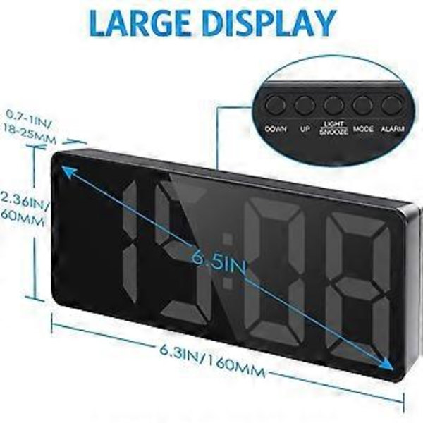 Digital väckarklocka, sängväckarklocka med stor LED-display, icke-tickande USB/batteridriven väckarklocka