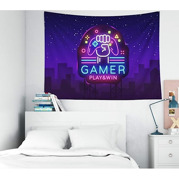 Gamer Play Win Logo Neon-kyltti Malli Peli-iltaan Tyylillä Moderni