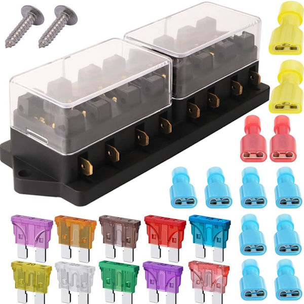 32V 40A 8-vejs standard sikringsboks, vandtæt 6,3 mm sikringsboksholder, med 10 stk. løse bladføringer (3A 5