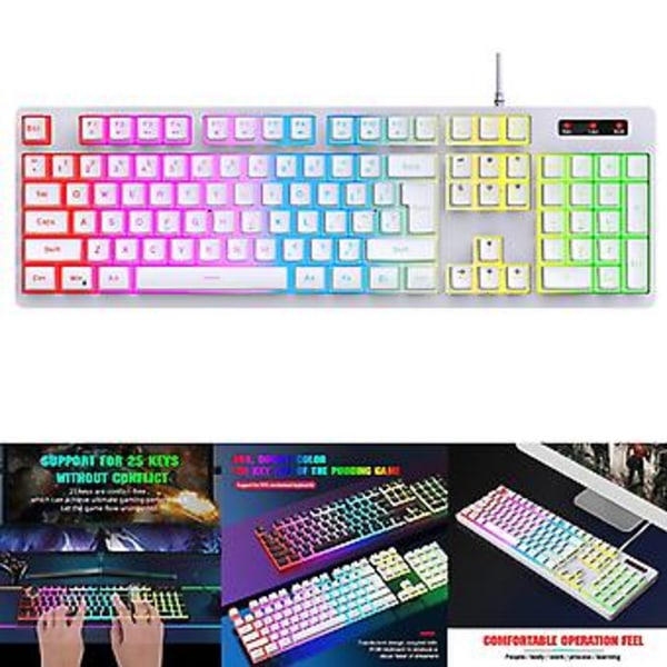 LED Regnbågsbelyst Ultra-Slim 104 Tangenter Trådbunden Ergonomisk Dator PC för Windows (Svart)