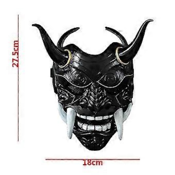 Samurai Hannya Oni Lateksinaamio Japanilainen Pelottava Hirviö Kabuki Samurai Demon Kasvopeite Halloween Naamiaiset Cosplay Juhla Asusteet -NMAOV (Musta)
