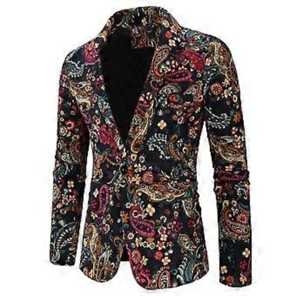 Herrkostym Blommig Festkavaj Slim 2 Knappar Blazer (M)