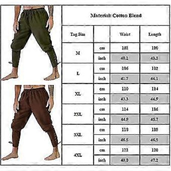 Retro Herre Ensfarvede Kalvebånds Bukser Renaissance Middelalderlig Pirat Kostume Bukser (4XL Sort)