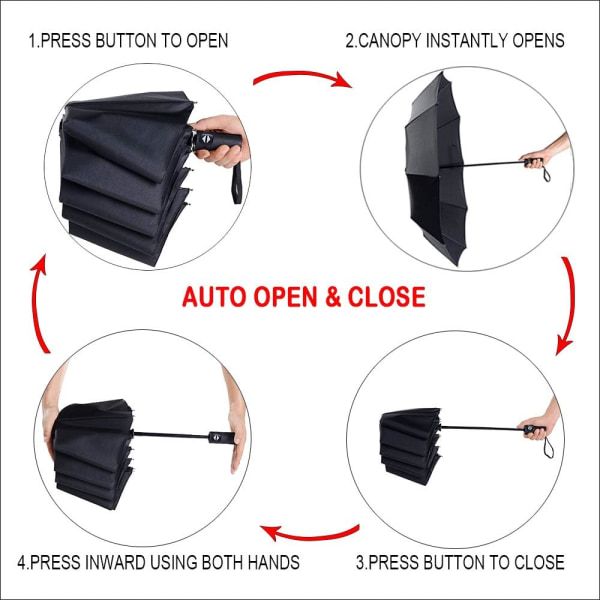 Rejse Paraply Vindsikkert 10 RIBS Automatisk Åbning Foldbar Fold*