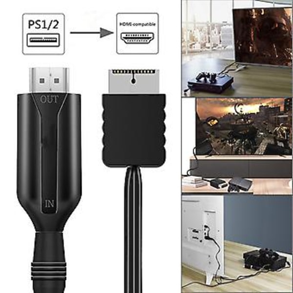 För Sony PS1 PS2 till HDMI Adapterkabel Spelkonsol Ljud Video Konverteringskabel ( )