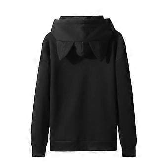 Herre Casual Ensfarget Pullover Hettegenser med Katteører, Fleece og Lomme (S Svart)