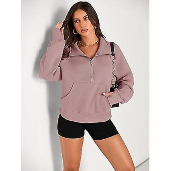 Dam Sweatshirts Halv Zip Croppade Tröjor Fleece Kvart Zip Hoodies Höstkläder Kläder Tumhål Mörkröd,L
