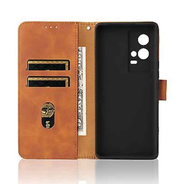 Skin Feel Lærveske for vivo iQOO 8 Pro (Brun)