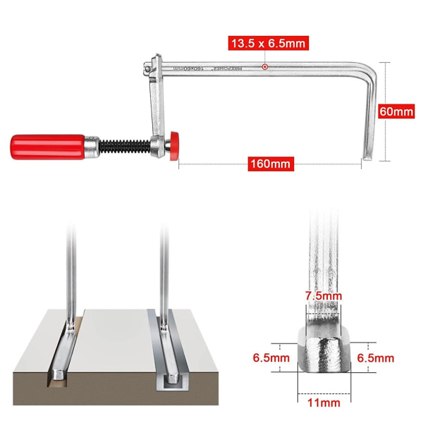 Styreskinne klemme 2 stk 160x60mm for styreskinnesystem, 220KG C