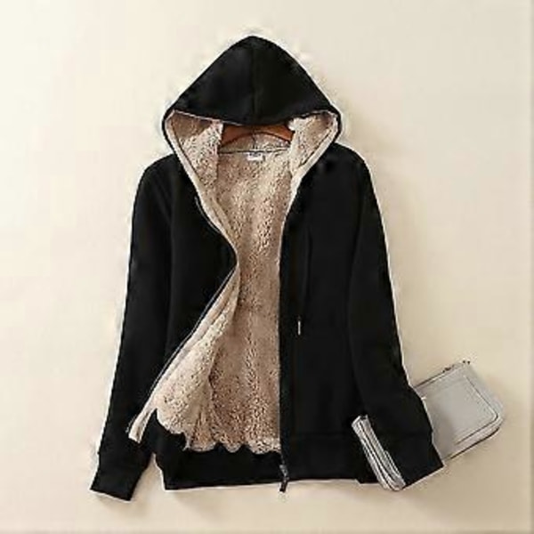 Dame Tyk Foret Hoodie Jakke med Lomme Snørehætte Foran Lynlås (3XL Sort)