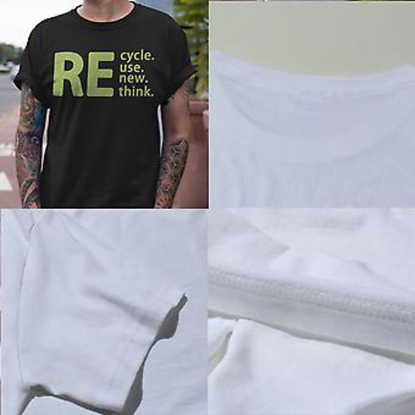 100% Ny, Dam Återvinn-Återanvänd-Förnya-Ompröva Kris Miljö Kampanj Gåva Unisex T-Shirt (L Armégrön)
