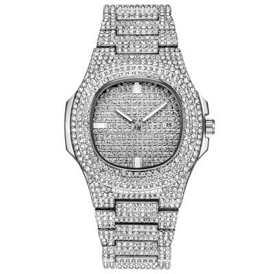 Unisex Lyxig Full Diamant Klocka Silver Guld Mode Kvarts Analog