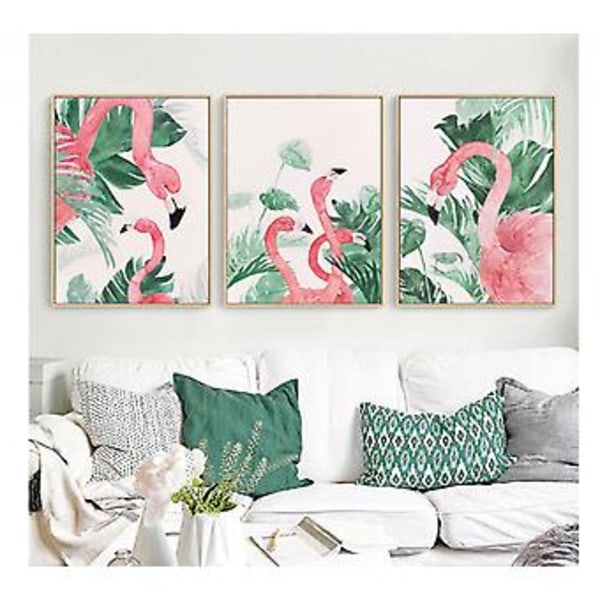 Wekity Flamingos i naturen väggkonst canvas print poster, enkel mode vattenfärg konst ritning dekoration för hem vardagsrum sovrum kontor och barn