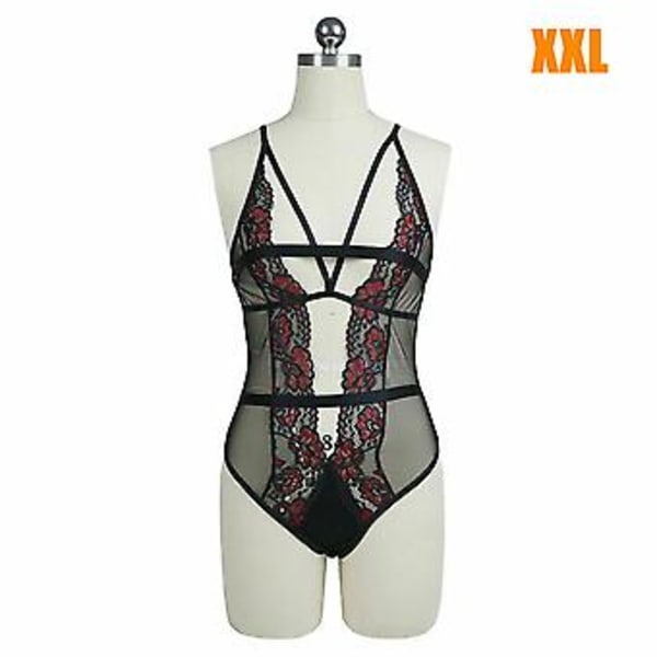 Sexet lingeri til kvinder, blomstret blondeundertøj, babydoll-bodystocking, natkjole, nattøj (XXL)