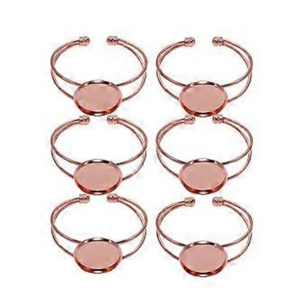 6 st 25mm Rund Platt Koppar Y Form DIY Armband Handledskedjor för Smyckestillverkning (Roséguld)