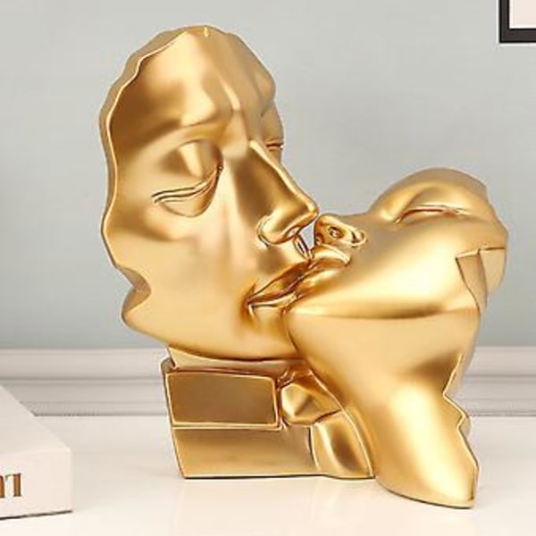 100% Ny, Guldälskare Kyssande Staty/ Kärleksskulptur Abstrakt Resin Figur Konst (Svart)