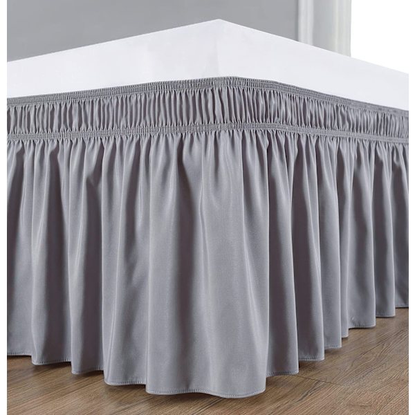 (Dobbel 150 x 200 40 cm, Grå) Sengeskjørt Ruffle Sengeskjørt Robust og Elastisk Sengbunnsdeksel Wrap-ar