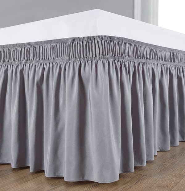 (Dubbel 150 x 200 40 cm, Grå) Sängkjol Volang Sängkjol Robust och Elastisk Sängbasöverdrag Wrap-ar