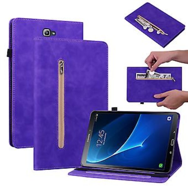 Glidelås Lærtablettveske For Samsung Galaxy Tab A 10.1 2016/T580/T585 (Lilla)