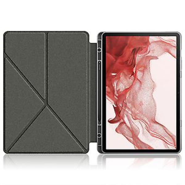 Multi-folding lærtablettveske for Samsung Galaxy Tab S9 (Grå)