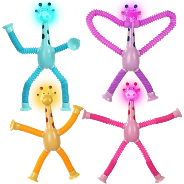 LED Teleskopisk Sugkopp Giraff Leksak, 4 Stycken Giraff Leksak Sens