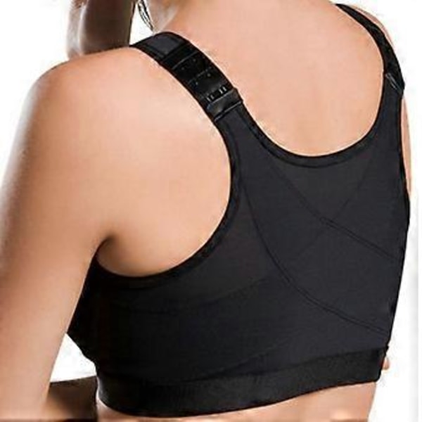Ny Hot Racerback Sport-BH för Kvinnor med Knäppning Fram, Medicinsk Kompression, Hög Stödnivå, Breda Axelband (2XL Svart)