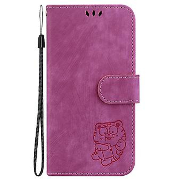 Embosset Lærveske For iPhone 15 Pro Max (Rose Red)