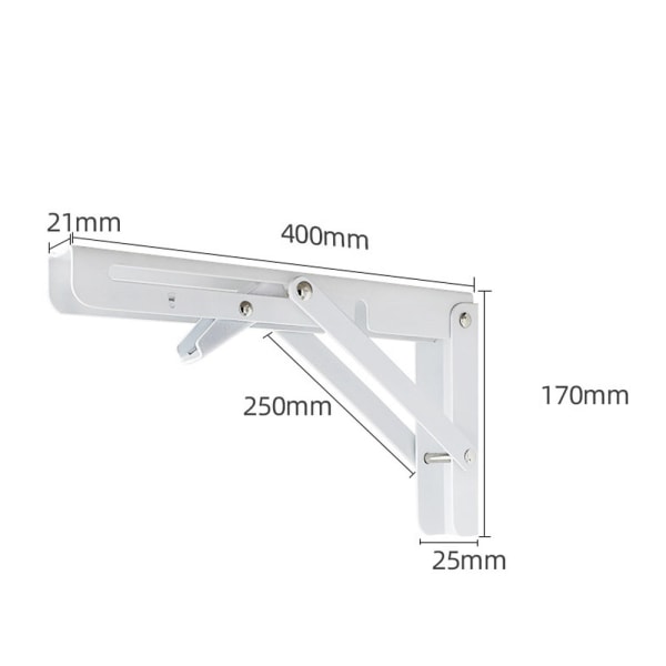 2 stk sammenleggbar firkant, 400mm sammenleggbar firkant, rustfritt stål sammenleggbar hyllebrakett, hvit hyllebr