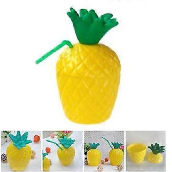 Frukt Ananas PP Kopp Flaske med Sugerør Hawaii Party Svømmebasseng Dekor