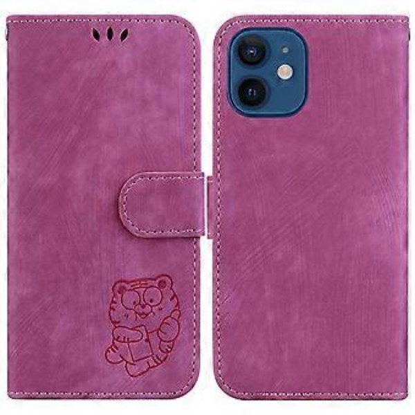 Präglad Läderfodral för iPhone 12 mini (Roseröd)